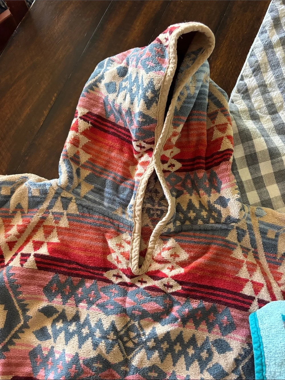 Kids Hooded Poncho Towels - Aqua Tribal Print